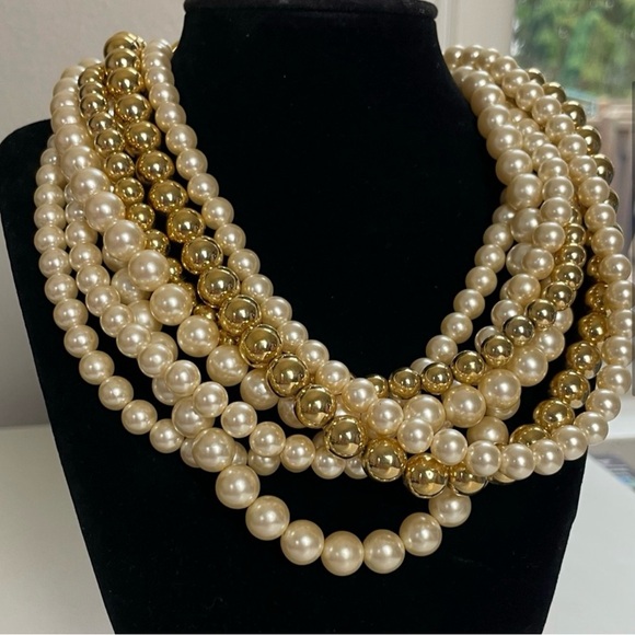 Vintage Napier Faux Pearl Multi-Strand Necklace + Unmarked Faux Pearl Clip-Ons - Picture 2 of 8